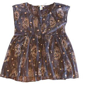 vintage Love Squared Sheer Purple Gold Metallic Polka Dot Layered Top M